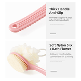 Darrahopens Home & Garden > Bathroom Accessories > Shower Accessories 2-Pack Blue 2-in-1 Soft Bristle Long Handle Bath Brush & Shower Pouf Combo - Double-Sided Back Scrubber for Adults & Kids