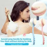 Darrahopens Home & Garden > Bathroom Accessories > Shower Accessories 2-Pack Pink 2-in-1 Soft Bristle Long Handle Bath Brush & Shower Pouf Combo - Double-Sided Back Scrubber for Adults & Kids