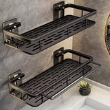 Darrahopens Home & Garden > Bathroom Accessories > Shower Accessories Black Wall-Mounted Storage Shelf - Heavy-Duty Plastic, No-Drill Adhesive Installation, Space-Saving Bathroom and Kitchen Organizer