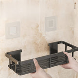 Darrahopens Home & Garden > Bathroom Accessories > Shower Accessories Black Wall-Mounted Storage Shelf - Heavy-Duty Plastic, No-Drill Adhesive Installation, Space-Saving Bathroom and Kitchen Organizer