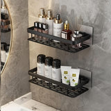 Darrahopens Home & Garden > Bathroom Accessories > Shower Accessories Black Wall-Mounted Storage Shelf - Heavy-Duty Plastic, No-Drill Adhesive Installation, Space-Saving Bathroom and Kitchen Organizer