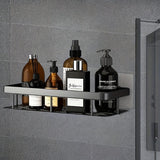 Darrahopens Home & Garden > Bathroom Accessories > Shower Accessories Black Wall-Mounted Storage Shelf - Heavy-Duty Plastic, No-Drill Adhesive Installation, Space-Saving Bathroom and Kitchen Organizer