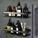 Darrahopens Home & Garden > Bathroom Accessories > Shower Accessories Black Wall-Mounted Storage Shelf - Heavy-Duty Plastic, No-Drill Adhesive Installation, Space-Saving Bathroom and Kitchen Organizer