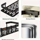 Darrahopens Home & Garden > Bathroom Accessories > Shower Accessories Black Wall-Mounted Storage Shelf - Heavy-Duty Plastic, No-Drill Adhesive Installation, Space-Saving Bathroom and Kitchen Organizer