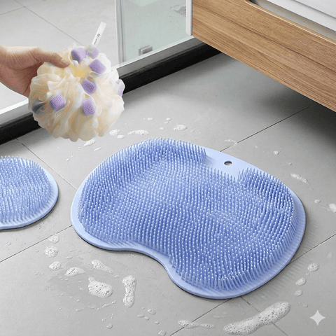 Darrahopens Home & Garden > Bathroom Accessories > Shower Accessories Blue 3-piece set  (2-Pack Silicone Foot & Back Scrubber Mat with Suction Cups + 1 Premium Lace Bath Loofah Sponge Set) - Non-Slip Foot Massager & Exfoliating Shower Set