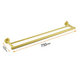 Darrahopens Home & Garden > Bathroom Accessories > Shower Accessories Brushed Gold 600mm Long Double Towel Rack Rail Holder Bar Round Stainless Steel