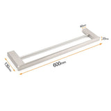 Darrahopens Home & Garden > Bathroom Accessories > Shower Accessories Brushed Nickel Square Towel Rail Rack 600mm Double Hanger Holder Bar Bathroom