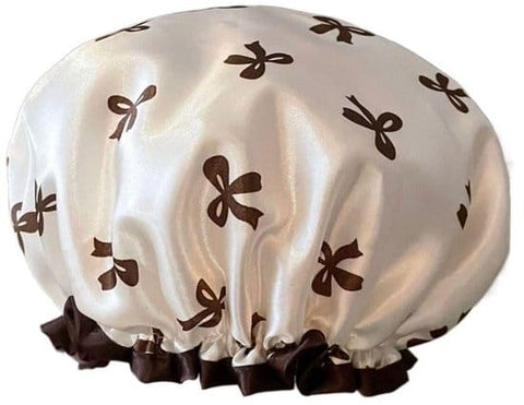Darrahopens Home & Garden > Bathroom Accessories > Shower Accessories Double Layer Waterproof Shower Cap for Women & Girls – Reusable, Elastic & Comfortable with Print (White)