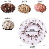 Darrahopens Home & Garden > Bathroom Accessories > Shower Accessories Double Layer Waterproof Shower Cap for Women & Girls – Reusable, Stretchy & Comfortable with Print (Gold)