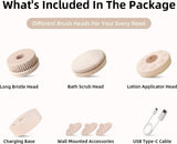 Darrahopens Home & Garden > Bathroom Accessories > Shower Accessories Electric Body Brush with Dual Handles – Waterproof Rotating Bath Scrubber, 3 Replaceable Heads, USB-C Charging, 2 Speeds(Milk coffee)