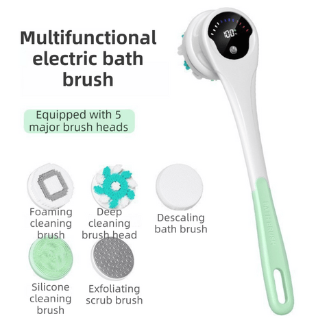 Darrahopens Home & Garden > Bathroom Accessories > Shower Accessories Green Electric 360°Rotating Shower Brush with Long Handle for Back Scrubbing(43CM) - IPX7 Waterproof & Premium Silicone & PA Bristles