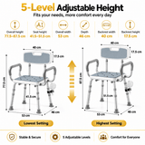 Height Adjustable Shower Chair with Arms & Back, Aluminium Bathroom Seat, 136kg Capacity In Australia - Darrahopens