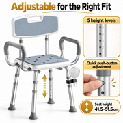 Darrahopens Home & Garden > Bathroom Accessories > Shower Accessories Height Adjustable Shower Chair with Arms & Back, Aluminium Bathroom Seat, 136kg Capacity In Australia - Darrahopens