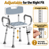 Darrahopens Home & Garden > Bathroom Accessories > Shower Accessories Height Adjustable Shower Chair with Arms & Back, Aluminium Bathroom Seat, 136kg Capacity In Australia - Darrahopens