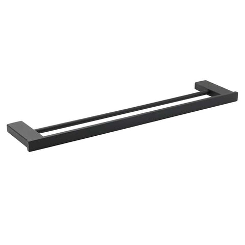 Darrahopens Home & Garden > Bathroom Accessories > Shower Accessories Matt Black Cubic Square 600mm Double Towel Rail Rack Hanger Holder Bar Wall Kit