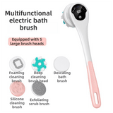 Darrahopens Home & Garden > Bathroom Accessories > Shower Accessories Pink Electric 360°Rotating Shower Brush with Long Handle for Back Scrubbing(43CM) - IPX7 Waterproof & Premium Silicone & PA Bristles