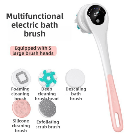 Darrahopens Home & Garden > Bathroom Accessories > Shower Accessories Pink Electric 360°Rotating Shower Brush with Long Handle for Back Scrubbing(43CM) - IPX7 Waterproof & Premium Silicone & PA Bristles