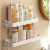 Darrahopens Home & Garden > Bathroom Accessories > Shower Accessories White Set of 2 Shower Shelves with 6 Removable Hooks, No Drilling Required for Bathroom and Kitchen