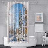 Darrahopens Home & Garden > Bathroom Accessories > Shower Accessories Winter Snowy Shower Curtain, Window View Blue Sky Winter Christmas Tree River Nature Snowy Scene Bath Curtains for Holiday 180cm x 180cm