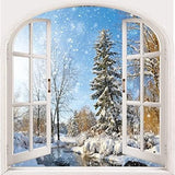 Darrahopens Home & Garden > Bathroom Accessories > Shower Accessories Winter Snowy Shower Curtain, Window View Blue Sky Winter Christmas Tree River Nature Snowy Scene Bath Curtains for Holiday 180cm x 180cm