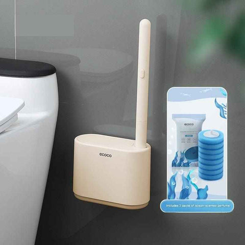 Darrahopens Home & Garden > Bathroom Accessories > Toilet Brushes & Holders Beige Disposable Toilet Brush with Wall Mount Holder set - No Touch Replacement System, 360 Degree Rotating Head with Built-in Cleaning Solution, Space Saving Bathroom Cleaner for Homes