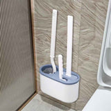 Blue Toilet Brush Set with Holder - 3-in-1 Wall Mounted Bathroom Cleaning Kit, TPR Soft Bristle & 360° Globe Brush, No-Drill Adhesive Base, Space Saving Design for Home, Apartment, Rental