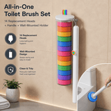 Darrahopens Home & Garden > Bathroom Accessories > Toilet Brushes & Holders Disposable Toilet Brush Set with 14 Preloaded Cleaning Refill Heads & Wall Mounted Storage Holder - 360° Rotating Brush Head, One-Button Release and Long Handle for Hygienic Bathroom Cleaning