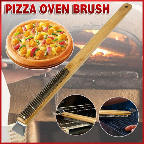 Darrahopens Home & Garden > Bathroom Accessories > Toilet Brushes & Holders Long Handle Pizza Oven Brush Steel Wire BBQ Grill Cleaner with Scraper 57.5cm