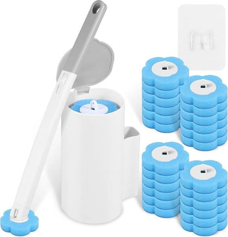Darrahopens Home & Garden > Bathroom Accessories > Toilet Brushes & Holders Toilet Brush Set with 24 Replaceable Heads - 360° Cleaning & Pre-assembled Cleaning Solution - Includes Storage Station