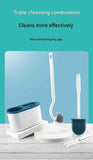 White Toilet Brush Set with Holder - 3-in-1 Wall Mounted Bathroom Cleaning Kit, TPR Soft Bristle & 360° Globe Brush, No-Drill Adhesive Base, Space Saving Design for Home, Apartment, Rental