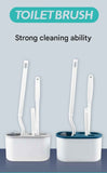 White Toilet Brush Set with Holder - 3-in-1 Wall Mounted Bathroom Cleaning Kit, TPR Soft Bristle & 360° Globe Brush, No-Drill Adhesive Base, Space Saving Design for Home, Apartment, Rental