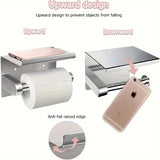 Darrahopens Home & Garden > Bathroom Accessories > Toilet Paper Holders 1pc Toilet Paper Holder with Shelf, Bathroom Tissue Storage Rack, Wall-Mounted Paper Towel Dispenser, Stainless Steel Bathroom Paper Holder, Bathroom Accessory(Black)