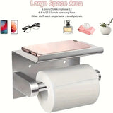 Darrahopens Home & Garden > Bathroom Accessories > Toilet Paper Holders 1pc Toilet Paper Holder with Shelf, Bathroom Tissue Storage Rack, Wall-Mounted Paper Towel Dispenser, Stainless Steel Bathroom Paper Holder, Bathroom Accessory(Black)