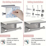 Darrahopens Home & Garden > Bathroom Accessories > Toilet Paper Holders 1pc Toilet Paper Holder with Shelf, Bathroom Tissue Storage Rack, Wall-Mounted Paper Towel Dispenser, Stainless Steel Bathroom Paper Holder, Bathroom Accessory(Black)