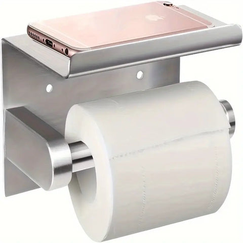 Darrahopens Home & Garden > Bathroom Accessories > Toilet Paper Holders 1pc Toilet Paper Holder with Shelf, Bathroom Tissue Storage Rack, Wall-Mounted Paper Towel Dispenser, Stainless Steel Bathroom Paper Holder, Bathroom Accessory(Black)