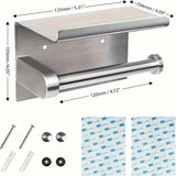 Darrahopens Home & Garden > Bathroom Accessories > Toilet Paper Holders 1pc Toilet Paper Holder with Shelf, Bathroom Tissue Storage Rack, Wall-Mounted Paper Towel Dispenser, Stainless Steel Bathroom Paper Holder, Bathroom Accessory(Black)