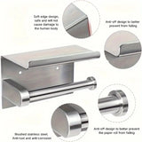 Darrahopens Home & Garden > Bathroom Accessories > Toilet Paper Holders (True color)  1pc Toilet Paper Holder with Shelf, Bathroom Tissue Storage Rack, Wall-Mounted Paper Towel Dispenser, Stainless Steel Bathroom Paper Holder, Bathroom Accessory