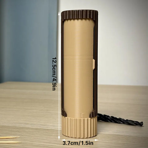 Darrahopens Home & Garden > Bathroom Accessories > Toothbrush Holders 3D-printed compact rotating organizer capsule, 1.5 inches long x 4.9 inches high.