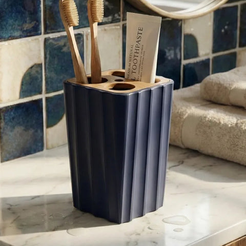 Darrahopens Home & Garden > Bathroom Accessories > Toothbrush Holders 3D Printed Modern Grooved Toothbrush Holder Bathroom Organizer - Black and White Combination