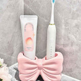 Bowknot Double‑Slot Toothbrush Storage Holder - Pink