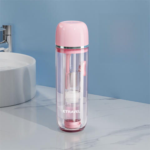 Darrahopens Home & Garden > Bathroom Accessories > Toothbrush Holders Pink Portable 2-in-1 Travel Toothbrush/Toothpaste Organizer & Mouthwash Cup - Lightweight and Durable Crystal Clear PC Material
