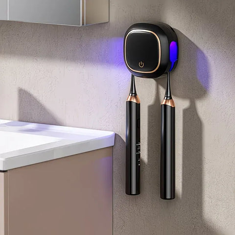 Darrahopens Home & Garden > Bathroom Accessories > Toothbrush Holders Smart UV Toothbrush Sterilizer Holder: No-Drilling Dual-Slot Storage, One-Button Sterilization Saves Space/black In Australia - Darrahopens