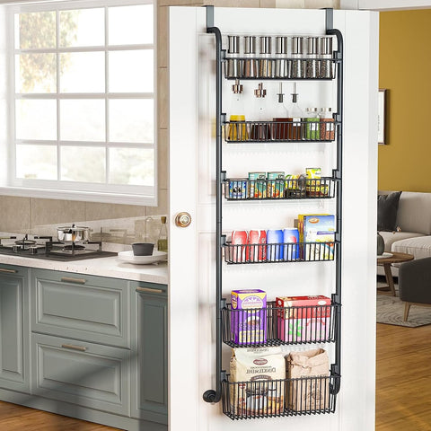 Darrahopens Home & Garden > Bathroom Accessories > Towel Racks & Holders CARLA HOME 6-Tier Over the Door Organizer Heavy-Duty Metal Pantry Rack with Hanging Baskets for Home Kitchen Storage & Bathroom Door Organization (Black)