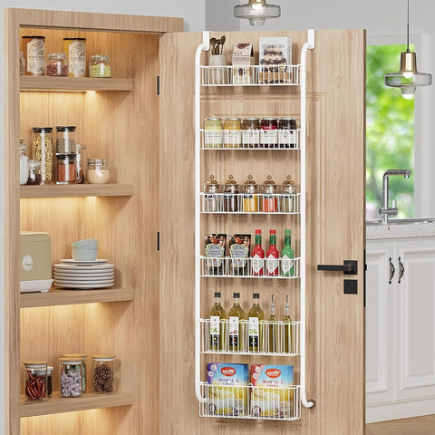 Darrahopens Home & Garden > Bathroom Accessories > Towel Racks & Holders CARLA HOME 6-Tier Over the Door Organizer Heavy-Duty Metal Pantry Rack with Hanging Baskets for Home Kitchen Storage & Bathroom Door Organization (White)