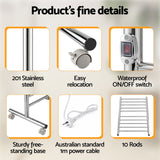 Darrahopens Home & Garden > Bathroom Accessories > Towel Racks & Holders Devanti 10-Bar Freestanding Heated Towel Rail 3-5 Mins Fast Heating Electric Towel Warmer for Bathroom Winter Drying Stainless Steel Plug In 100W