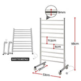 Darrahopens Home & Garden > Bathroom Accessories > Towel Racks & Holders Devanti 10-Bar Freestanding Heated Towel Rail 3-5 Mins Fast Heating Electric Towel Warmer for Bathroom Winter Drying Stainless Steel Plug In 100W