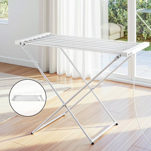 Darrahopens Home & Garden > Bathroom Accessories > Towel Racks & Holders Devanti Heated Towel Rail Electric Clothes Airer Foldable Drying Rack 8 Bars