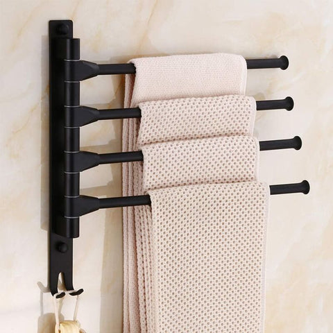 Darrahopens Home & Garden > Bathroom Accessories > Towel Racks & Holders Swivel Towel Rack 4 Arms Black Wall Mounted Rotating Bathroom Towel Holder Space Saving