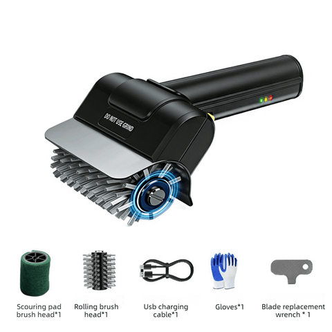 Darrahopens Home & Garden > BBQ > BBQ Cleaning Rechargeable Electric Grill Brush, Stainless Steel Wire Roller BBQ Cleaner Tool Kit ,Dual Brush : (Wire Brush + Scouring Pad Brush )