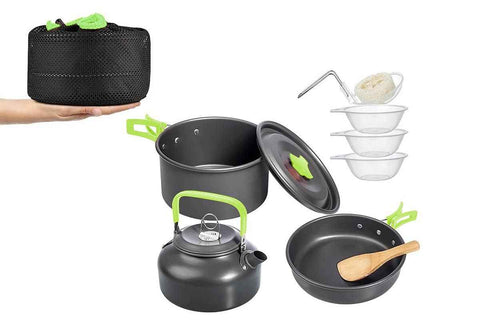 Darrahopens Home & Garden > BBQ > BBQ Tools 10Pcs Camping Cookware Mess Kit for Outdoor Camping Hiking Picnic -Green
